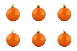 Новогодний набор из 6 блестящих елочных игрушек "Оранжевые шары", 6 см