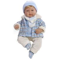 Виниловая кукла Elegance - Малыш в голубой курточке с шарфом (звук), 45 см