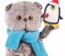 Мягкая игрушка "Кот Басик в шарфике с пингвином", 19 см