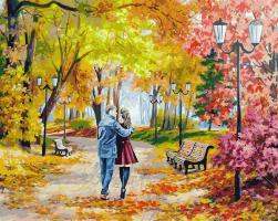 Раскраска по номерам "Осенний парк, скамейка, двое", 40 х 50 см