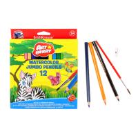 Акварельные карандаши Jumbo с точилкой и кисточкой, 12 цветов