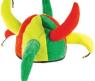 Шутовской колпак с рогами и бубенцами, желто-зелено-красный