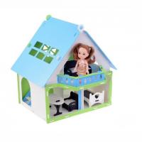 Кукольный домик с мебелью "Дачный дом "Варенька", бело-голубой