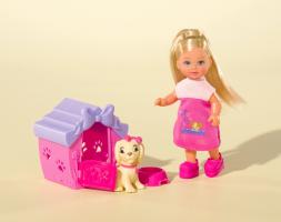 Кукла Еви с собачкой в домике, 12 см