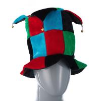 Шутовская шляпа с бубенцами, черно-красно-зеленая