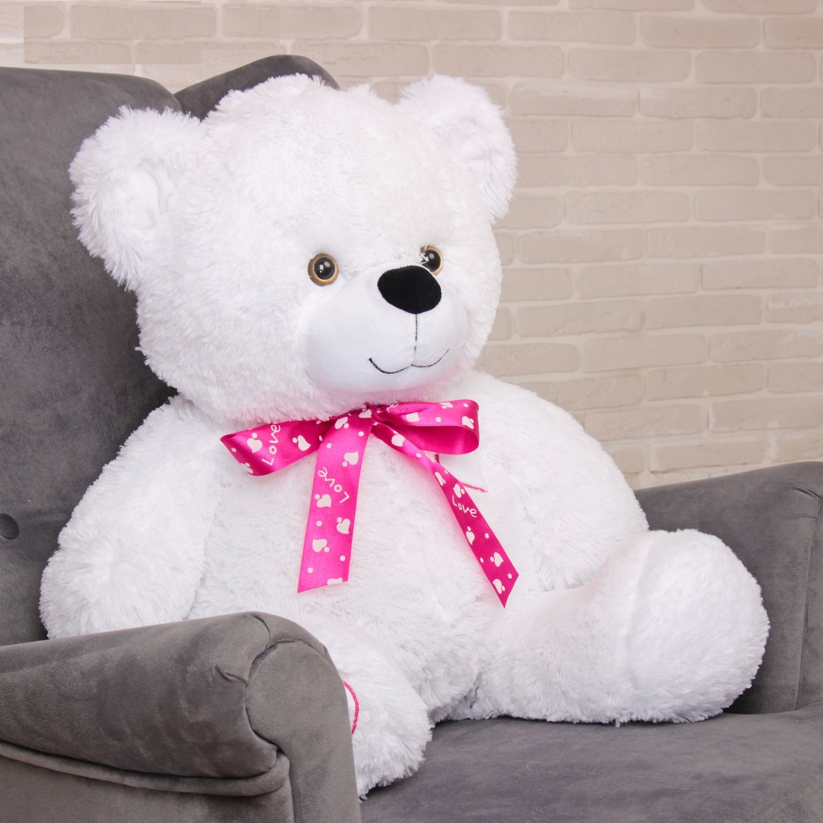 Плюшевый белый. Медведь Тимка 2619523 цвет белый, 85 см, бант. Плюшевые игрушки. Плюшевый мишка. Мягкая игрушка медведь большой.