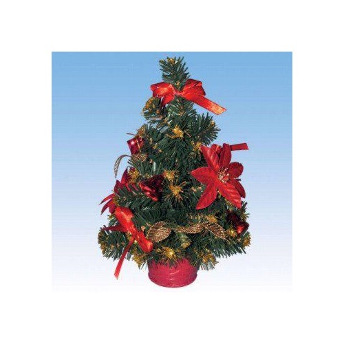 Новогодняя елка с украшениями в корзине, красная, 51 см