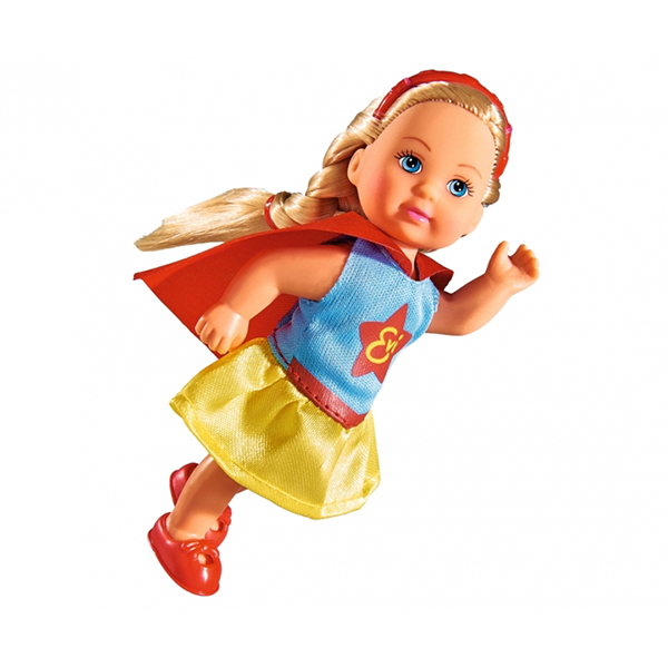 Кукла Еви в костюме супергероя, в красном, 12 см