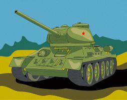 Раскраска по номерам на картоне "Танк Т-34", 16.5 х 13 см