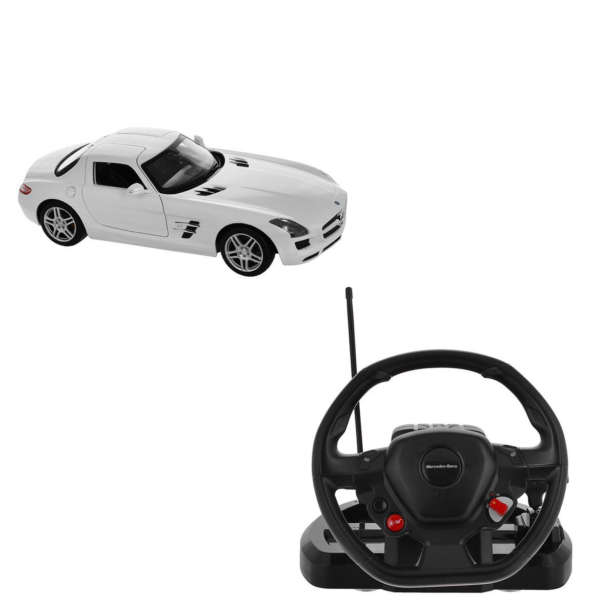Машина р/у Mercedes-Benz SLS (на бат., свет, звук), с рулем, белая, 1:14