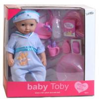 Пупс Baby Toby в голубом костюмчике с аксессуарами (пьет, писает)