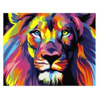 Раскраска по номерам "Мини" - Радужный лев на ч/б холсте, 16.5 x 13 см