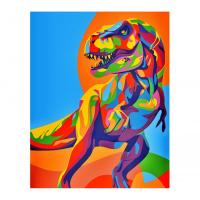 Раскраска по номерам "Мини" - Радужный динозавр на ч/б холсте, 16.5 x 13 см