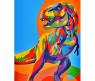 Раскраска по номерам "Мини" - Радужный динозавр на ч/б холсте, 16.5 x 13 см