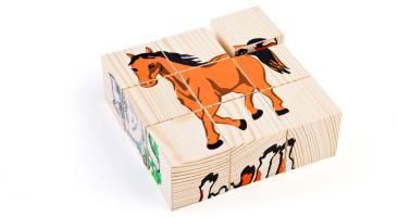 Набор деревянных кубиков "Домашние животные", 9 дет.