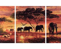 Раскраска-триптих по номерам "Африканские слоны", 50 х 80 см