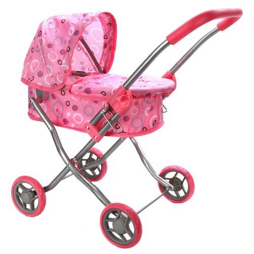 Классическая коляска для кукол, розовая с кольцами